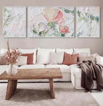 Flower tryptic by Palette Knife wall decor texture Oil Paintings